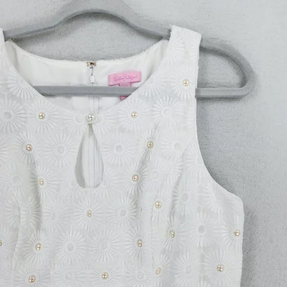 Lilly Pulitzer Dress Womens 12 Resort White Nicci Pinwheel Organza Floral Lace - Picture 2 of 16